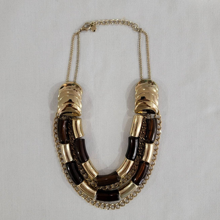 Vintage 80s Chunky Layer Resin Gold-tone Multi Chain Necklace