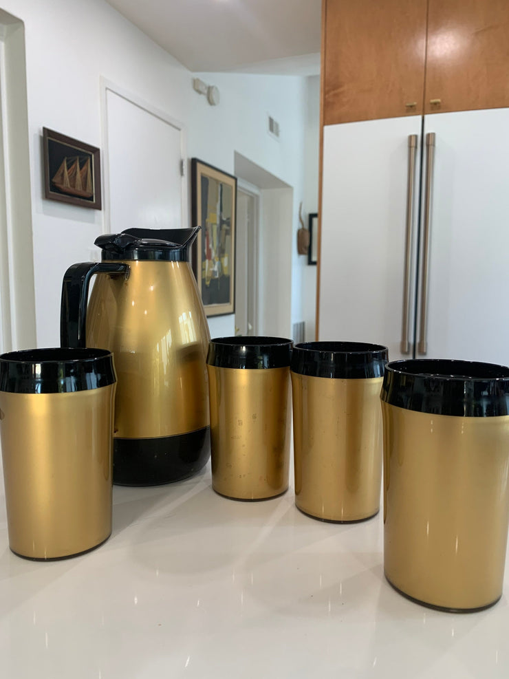 Thermo-Serv Insulated Black And Gold Vintage Coffee Set