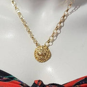 Vintage 70’s Upcycled Lionhead Goldtone Oval Cable Chain Link Necklace