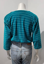 Vintage 80's Teal Blue Stripe Velour Crop Top