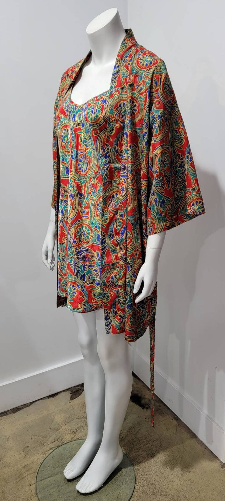 Vintage 80s Baroque Print Slip Dress Kimono Dolman Robe Set by Violets & Roses