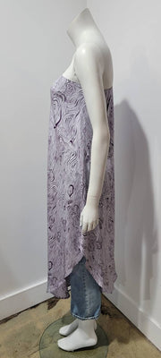 Vintage 00's Deadstock Woodgrain Silk 70s Inspired One Shoulder Caftan Hi Low Maxi Cover-Up