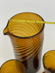 Mid Century Amber Swirl Pitcher Set With Glasses
