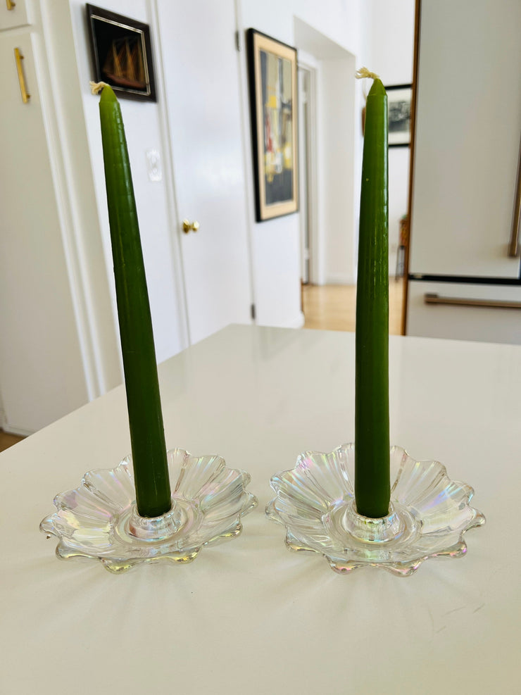 Iridescent Pair of Stunning Glass Candle Holders