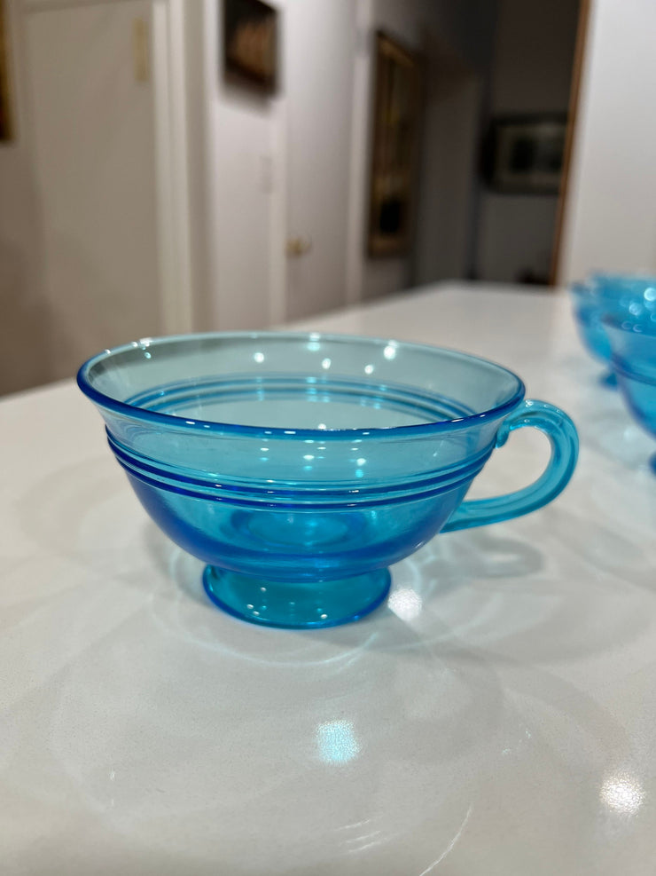 Mid Century Laser Blue Tea Cups Set of 8