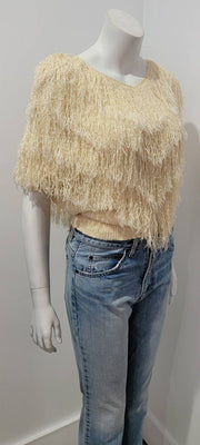 Vintage 80's Ivory Fringe Dolman Hand Loomed Knit Sweater by French Rags 1