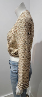 Vintage 70's Zig Zag Stripe Deep V Bell Sleeve Crop Cardigan Sweater by Herman Marcus