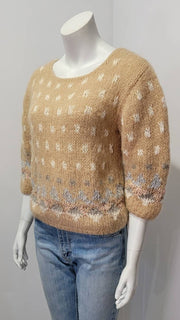Vintage 80's Tan Dot Zig Zag Mohair Knit Sweater by Young Collector