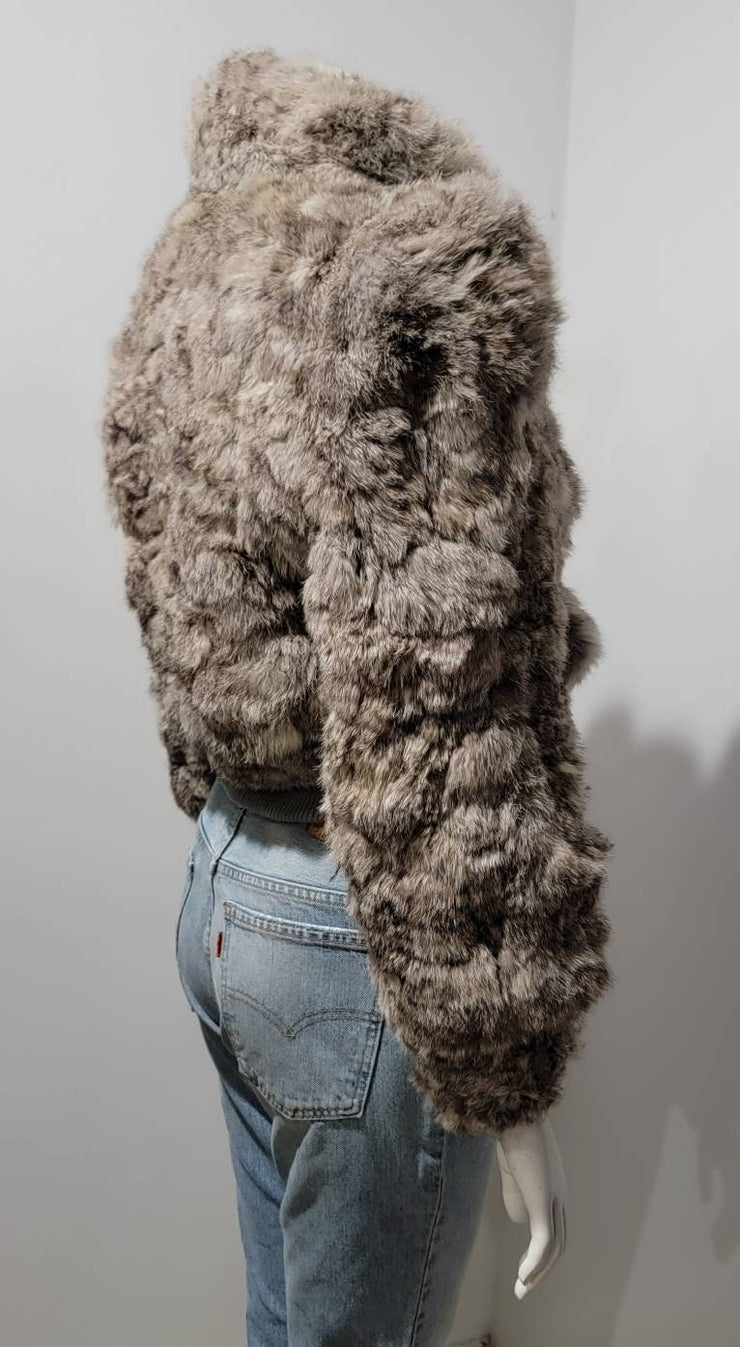 Vintage 70’s Taupe Pouf Sleeve Rabbit Fur Bomber Jacket by Sergio Valente