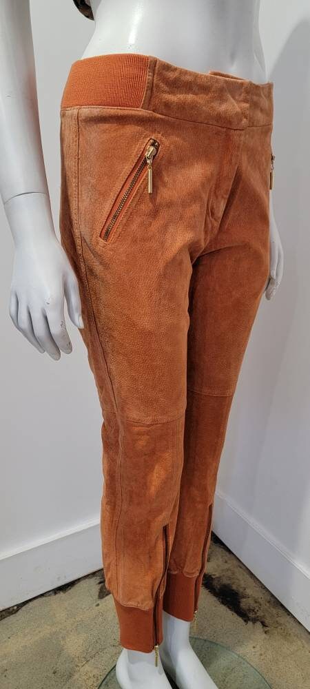 Vintage 90’s Orange Gold Zip Suede Rib Knit Joggers by Wilson Leather