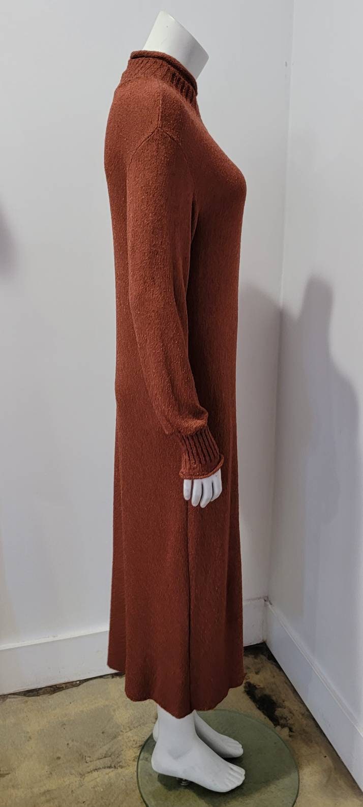 Vintage 80s Rust Mock Neck Tunic Shift Midi Sweater Dress by Brenda French for French Rags