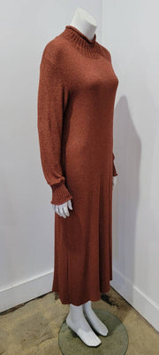 Vintage 80s Rust Mock Neck Tunic Shift Midi Sweater Dress by Brenda French for French Rags