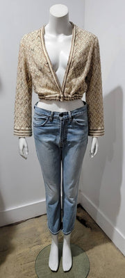 Vintage 70's Zig Zag Stripe Deep V Bell Sleeve Crop Cardigan Sweater by Herman Marcus