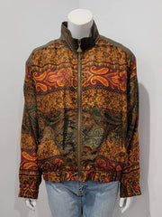 Vintage 90’s Floral Paisley Stripe Shirred Mock Neck Silk Windbreaker Jacket
