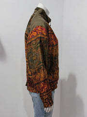 Vintage 90’s Floral Paisley Stripe Shirred Mock Neck Silk Windbreaker Jacket