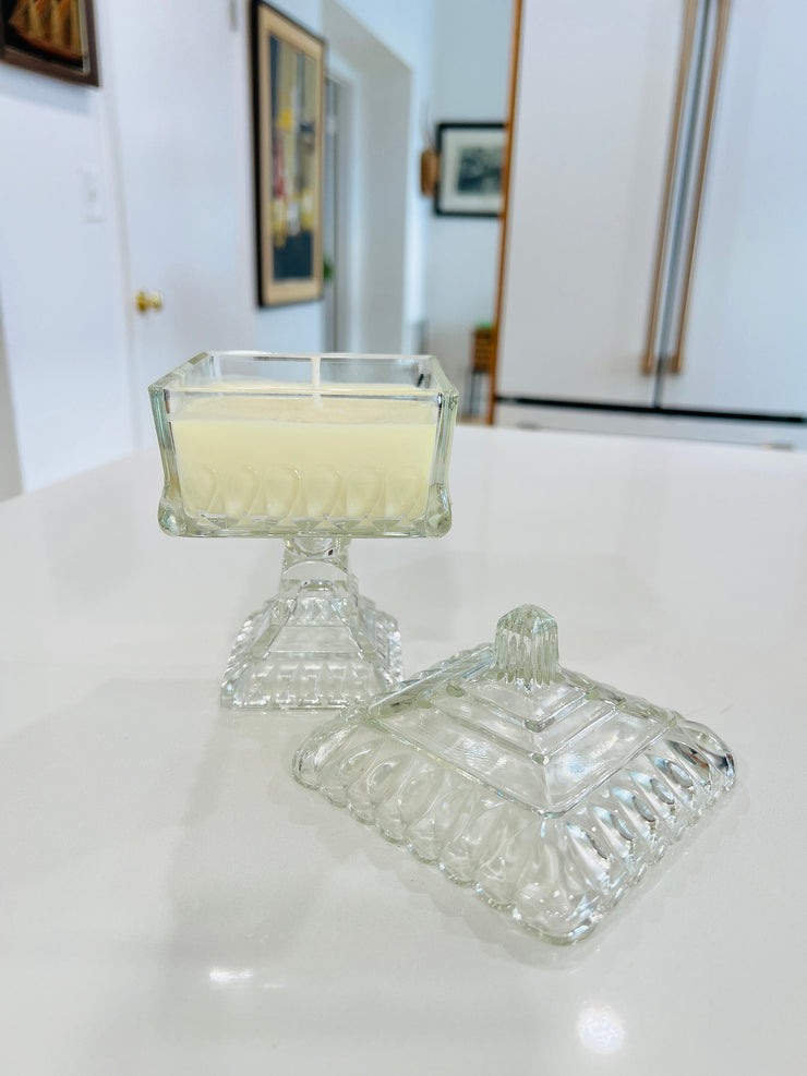 Vintage Glass Vessel Scented Candle 1950s Wedding Box Candy Dish