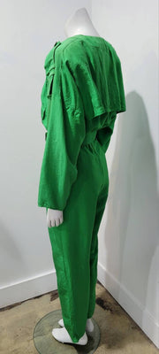 Vintage 80’s Kelly Green Flowy Back Yoke Tapered Silk Jump Suit by Frances Henaghan