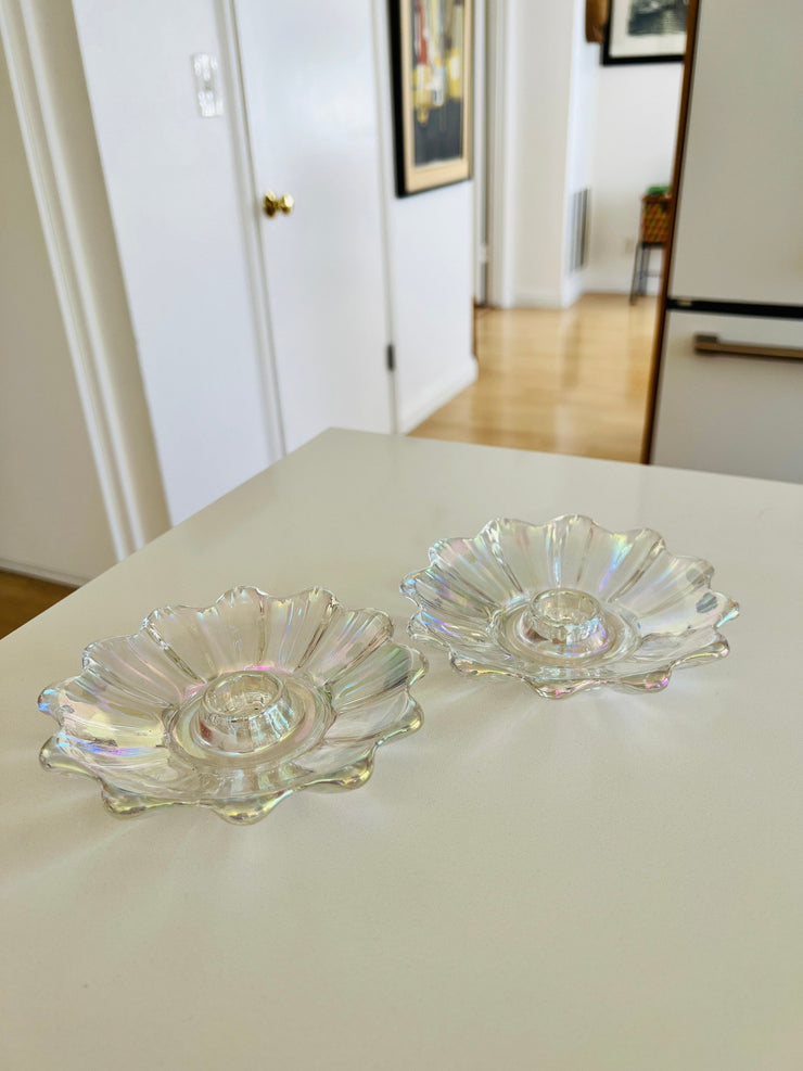 Iridescent Pair of Stunning Glass Candle Holders