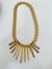 Vintage 80s Gold Tone Fringe Bib Link Necklace