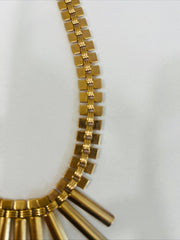 Vintage 80s Gold Tone Fringe Bib Link Necklace