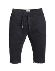 Black Solid Cotton Jogger Shorts