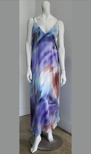Smokin' Blue Multi Watercolor Deep V Back Maxi Dress