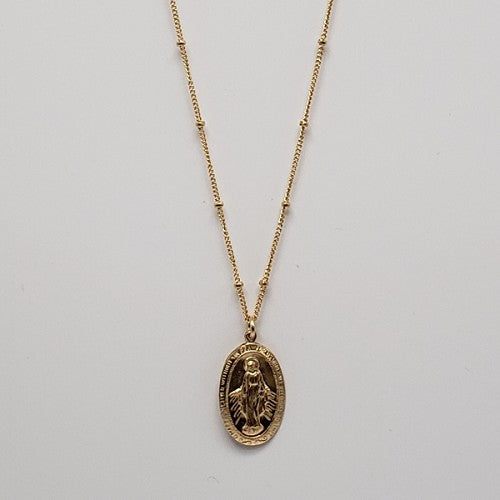 14K Gold Filled Mother Teresa Double Sided Cross Pendant 18" Necklace