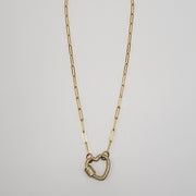 Pave Twist Lock Heart Pendant 14K Gold Filled 16" Chain Link Necklace