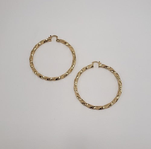 Large Textured Twisted Gold Hoop Earrings