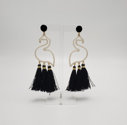 Swan Tassel Fringe Earrings - Black & Ivory